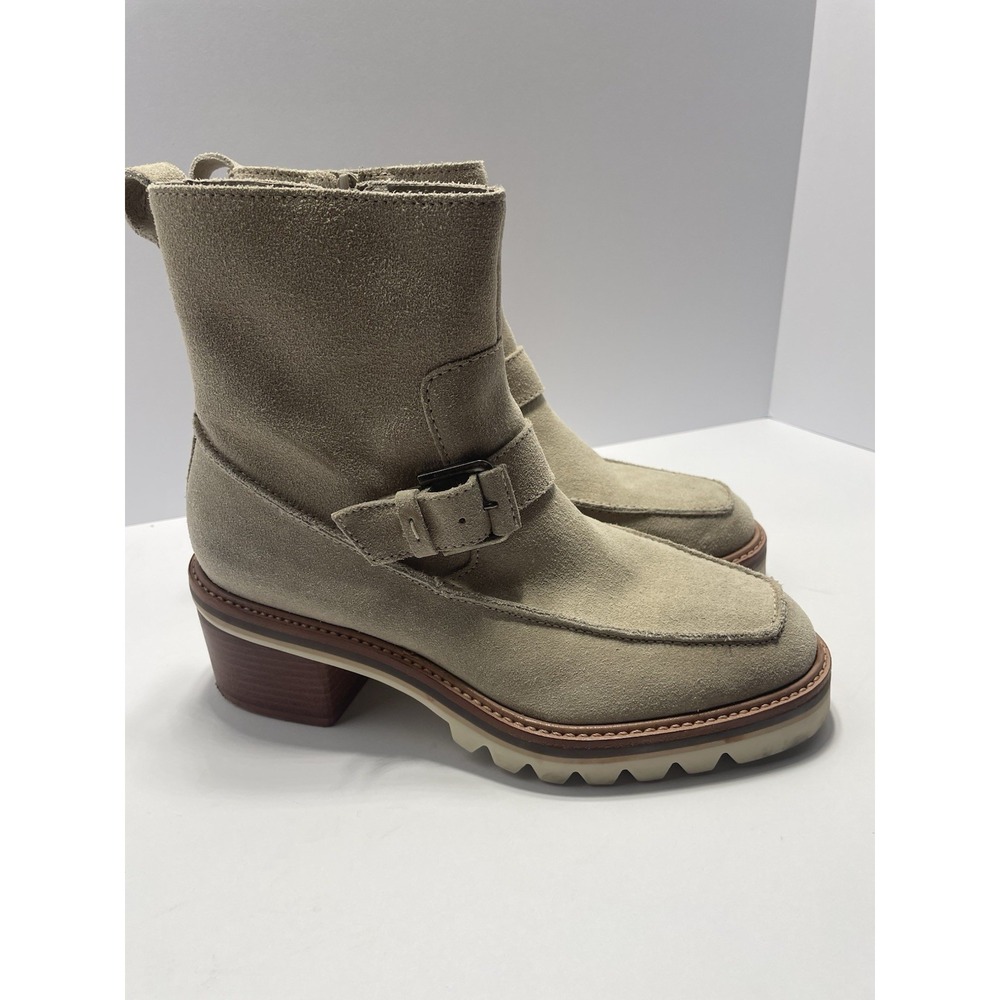 Bernardo Anthropologie Sonja Suede Buckle Boots Taupe Size 7.5